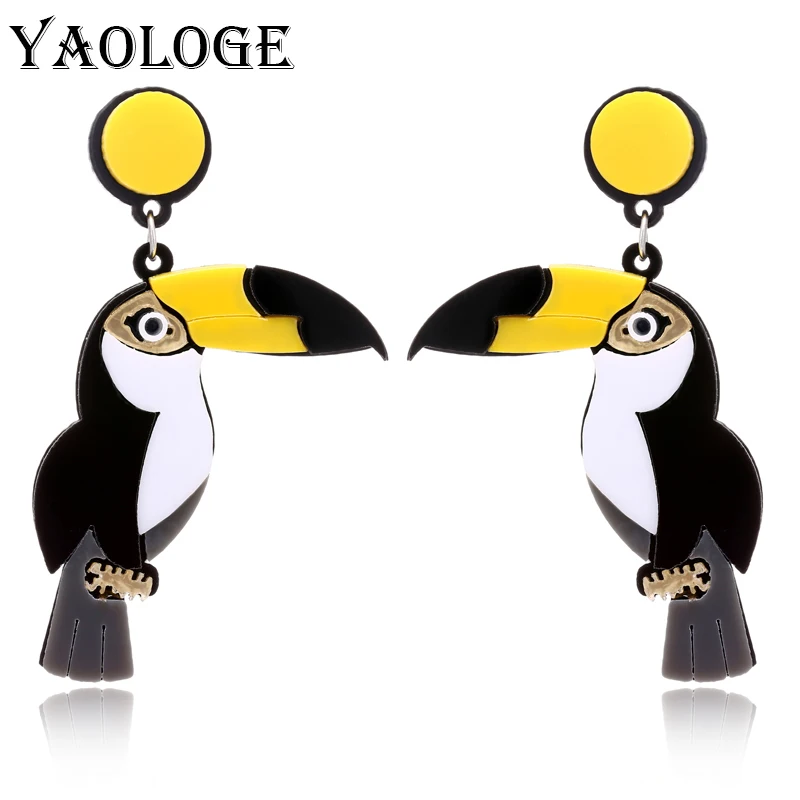 

YAOLOGE Cute Bird Acrylic Parrot Drop Earring Punk Party Style Hip Hop Animal Bird Parrot Earrings For Women Fashion Jewelry New