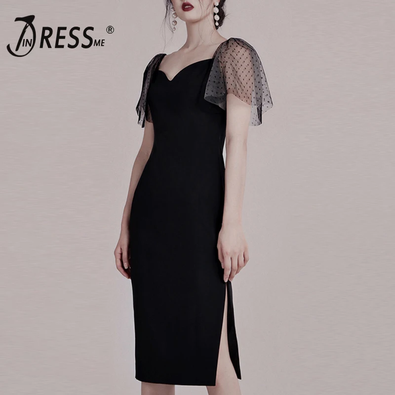 INDRESSME 2019 новое женское сексуальное Бандажное платье с коротким рукавом в горошек