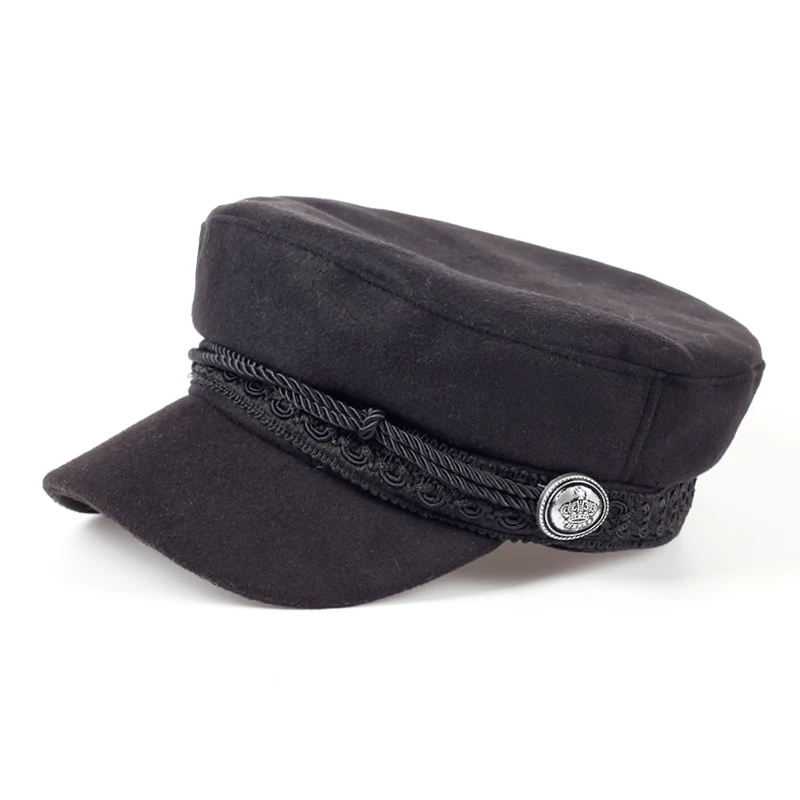 2017 Winter Wool Felt Military Beret Caps Navy Hats Snapback Visor