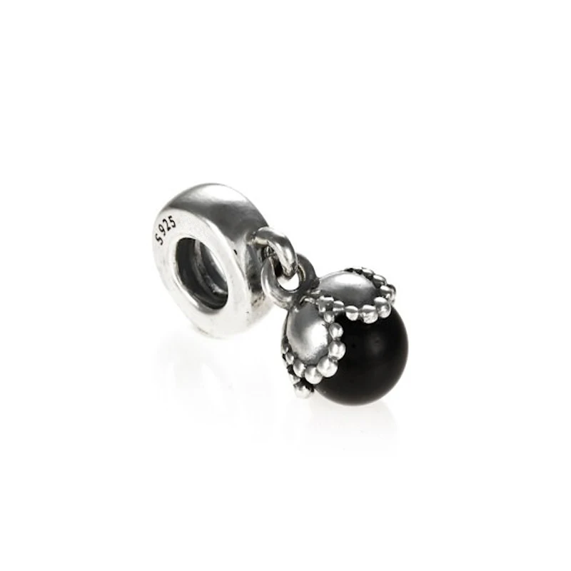 

ROCKART Authentic 925 Sterling Silver Black Onyx Dangle Charm Fits European Brand Bracelets & Bangle Diy Jewelry
