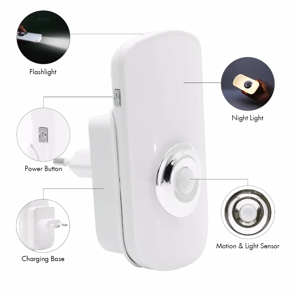 Sensor de Movimento Recarregável sem Fio para o Quarto do Bebê do Miúdo 3 em 1 Luz da Noite Design Eua Plug Pir Lanterna Emergência 110 v 220 ue 11 High Quality night light
