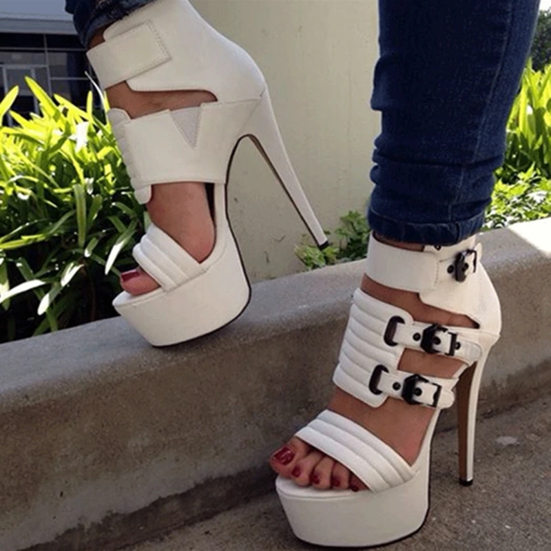 Blanco Sandalias Abierta Verano Europa Real Foto De Las Punta Mujeres Alto Zapatos Mujer Pu Para 10 Tacón Cómodo dCwq1d