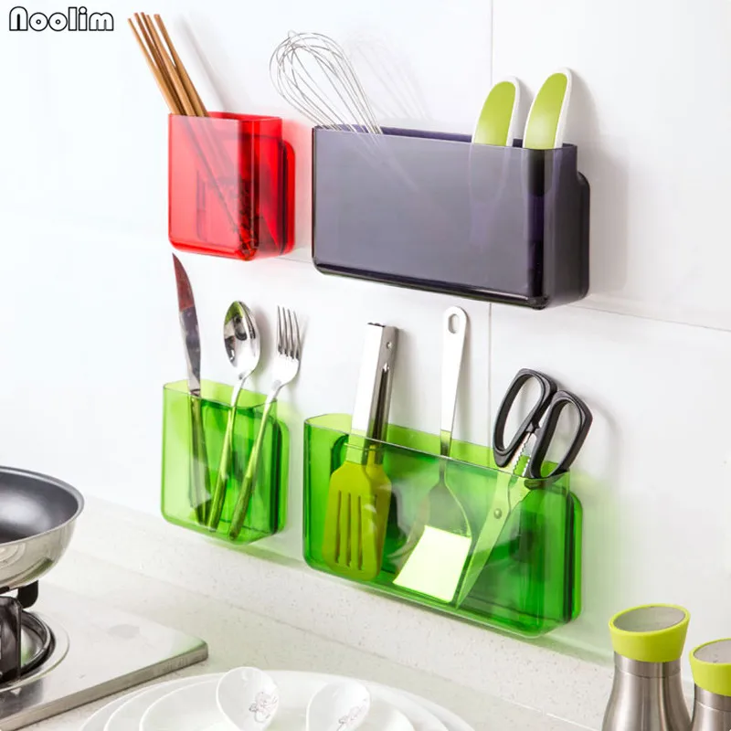 

NOOLIM Plastic Wall Hanging Tableware Remote Control Storage Holder Kitchen Wall Mounted Spice Shelf Bathroom Cosmetics Rack