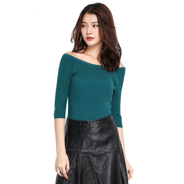 

Brief Seasons A word collar Cashmere Sweater women three quarter Pullovers Basic Sweater knit hedging wild Sweater pull femme