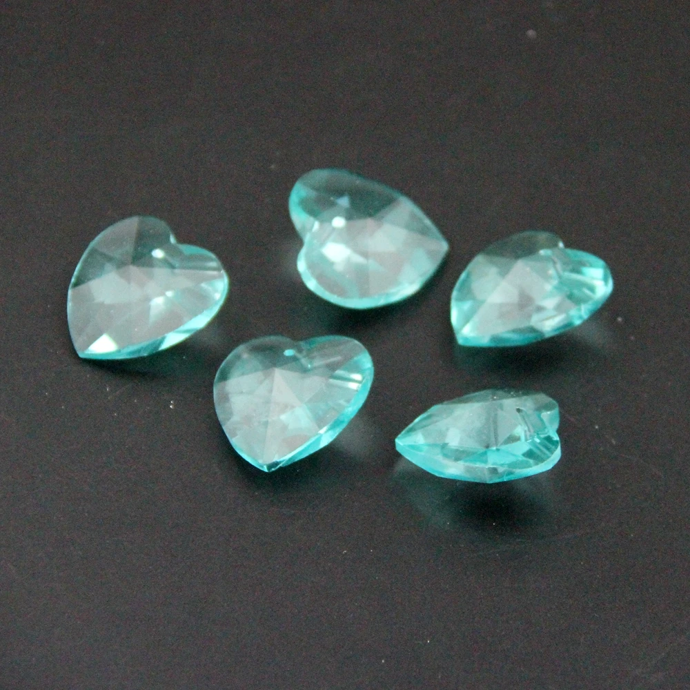 

100pcs/lot 28mm Aquamarine Hear Shape Crystal Glass Prism Pendant Beads Chandelier Part For Home Decoration