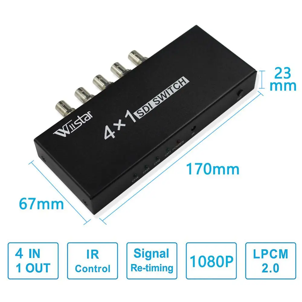 Wiistar переключатель SDI 4x1 концентратор видео 4 в 1 Выход конвертер для 3G HD SD монитор