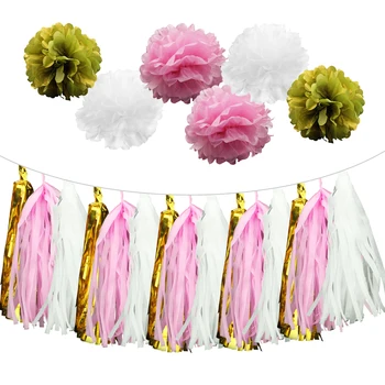 

1 set diy Birthday Decoration Paper Tissue Pompoms flower Boy Girl Baby Shower Kids Favors wedding Party Supplies blue pink gold