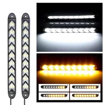 

2Pcs Waterproof LED DRL Daytime Running Light Car Styling Dynamic Streamer Flow Amber Turn Signal Warning Steering Fog Day Lamp