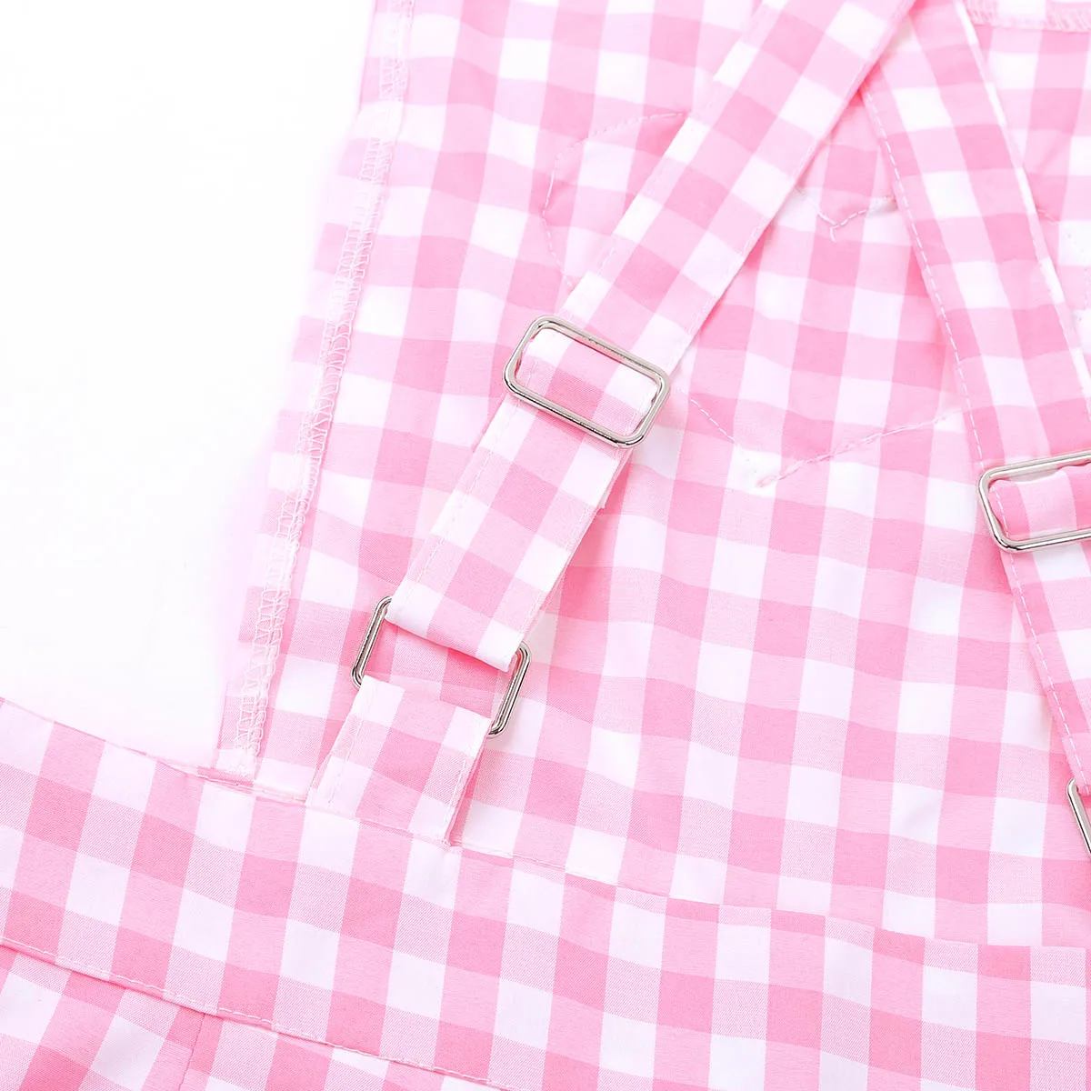 iiniim Adult Womens Cute ABDL Clothing Baby Patch Criss-cross Back Gingham Print Babydoll Short Overalls Shortalls Jumpsuits 14