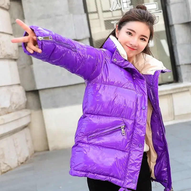 VANGULL зимнее женское пальто новая куртка с длинным рукавом Женская парка женская теплая плотная однотонная хлопковая зимняя куртка-пуховик верхняя одежда - Цвет: Фиолетовый