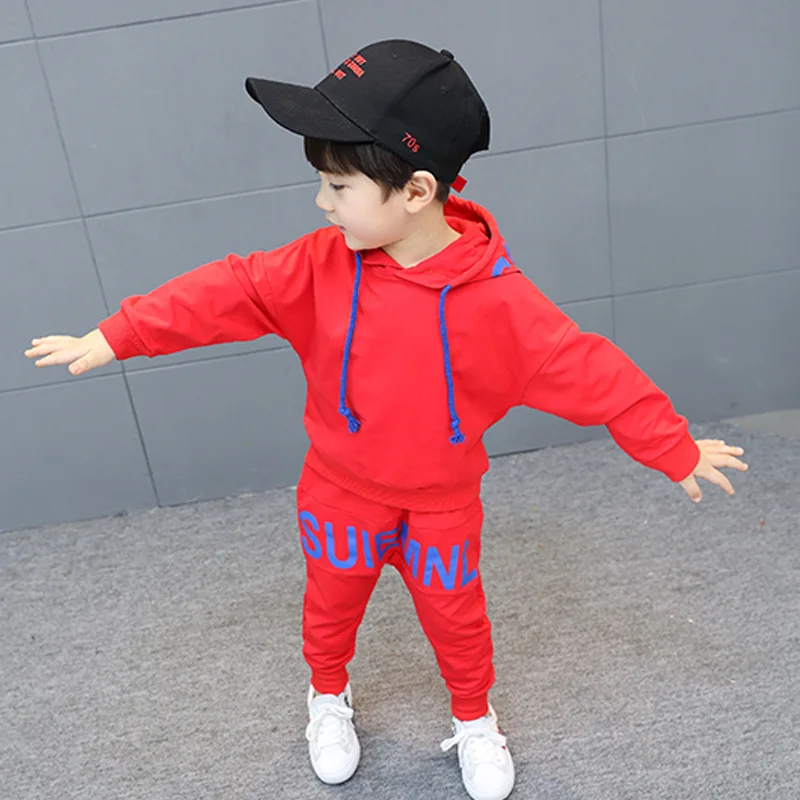 Детская одежда весенне-осенний костюм для мальчиков свитер с длинными рукавами для маленьких мальчиков+ брюки спортивный костюм в стиле хип-хоп с капюшоном - Цвет: 2