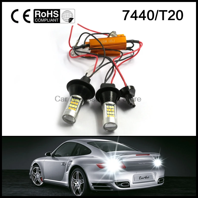 

2pcs Dual-Color Switchback 7440 T20 LED DRL Turn Signal Light Kit