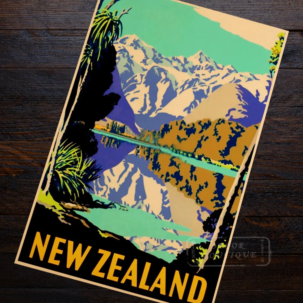 TEAL (now Air New Zealand) Лыжные Лыжи Спорт зима старинный ретро-постер из путешествия