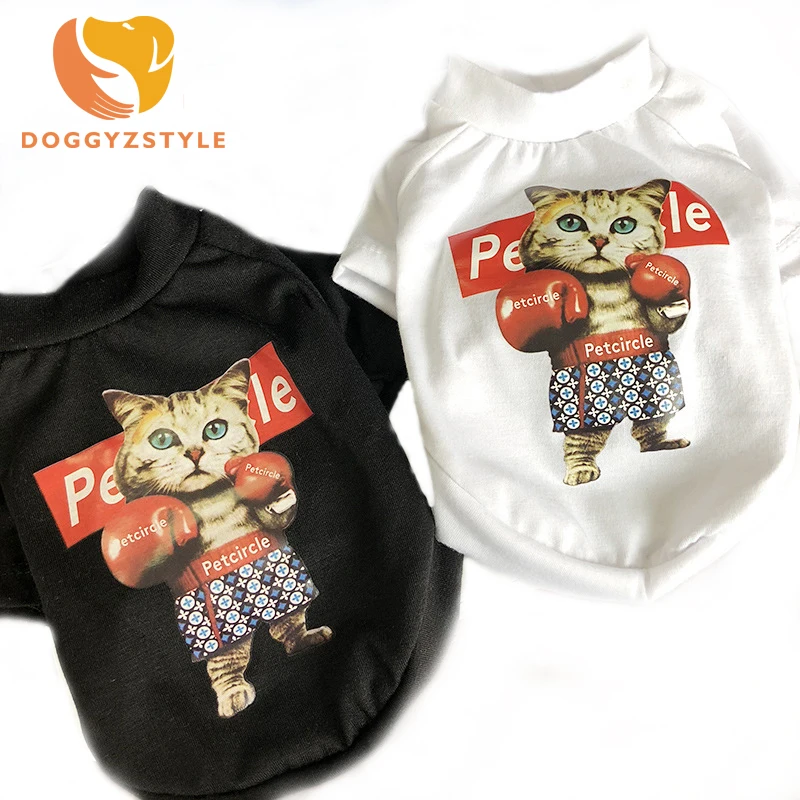 Summer Breathable Dog T shirt Soft Boxing Cat Design Pet Vest Clothes