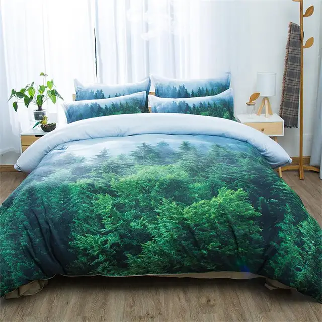3D Scenery Mountain Green Forest Bedding Set Twin Queen King Size Duvet