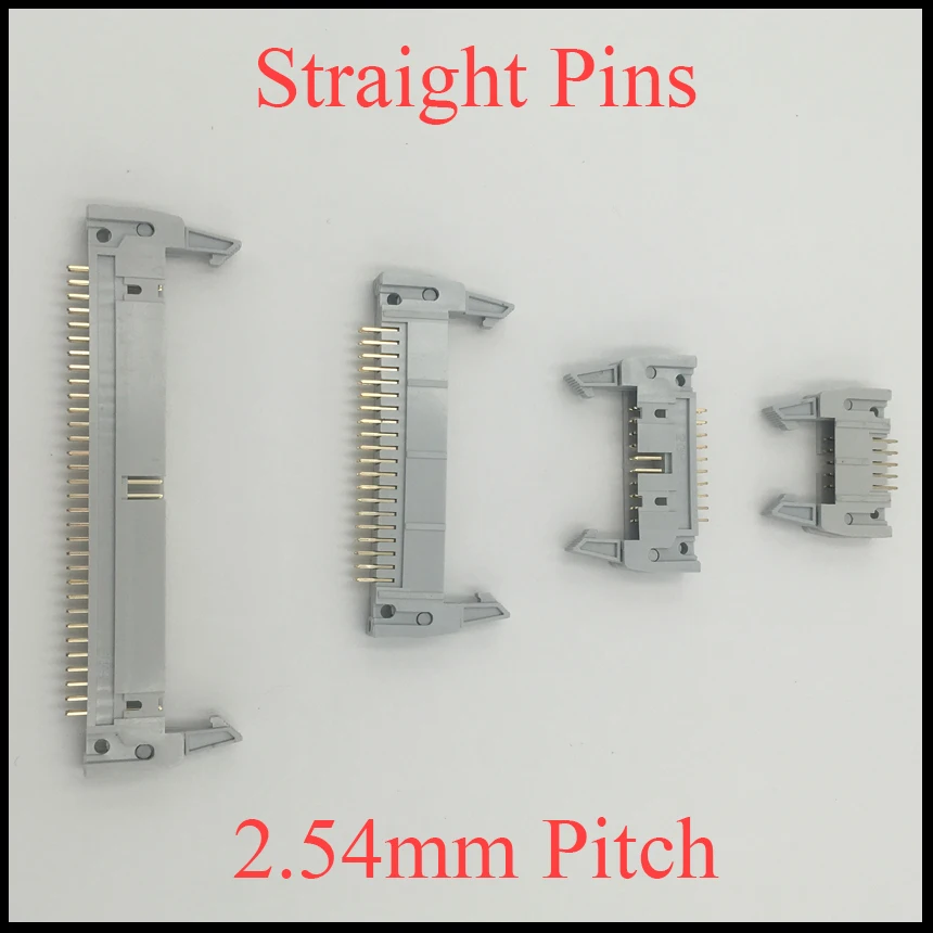 

DC2 10P 14P 16P 20P 26P 10 14 16 20 26 Pin 2.54mm Pitch Grey 180 Straight Ejector Header Connector Male PCB IDC Horn Socket Box