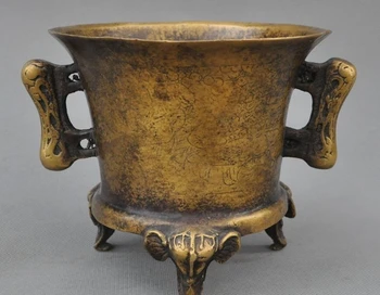 

6" Marked Old China bronze Auspicious Elephant Head Statue Incense burner Censer