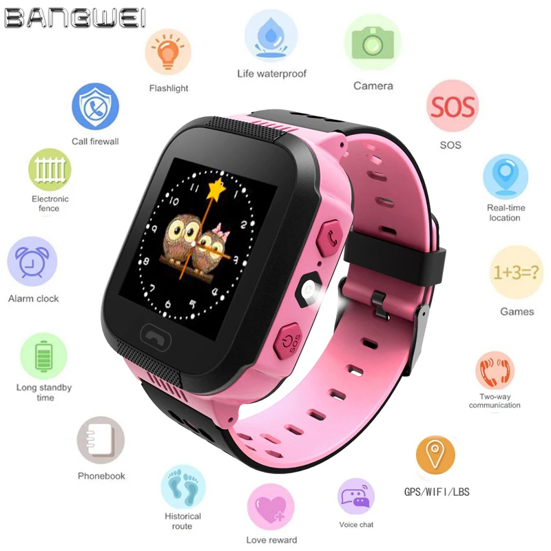 

BANGWEI Hot Sale Children Phone Watch LBS Positioning Remote Monitoring Lighting SOS Kid Smart Watch Voice Chat SIM Card Gift
