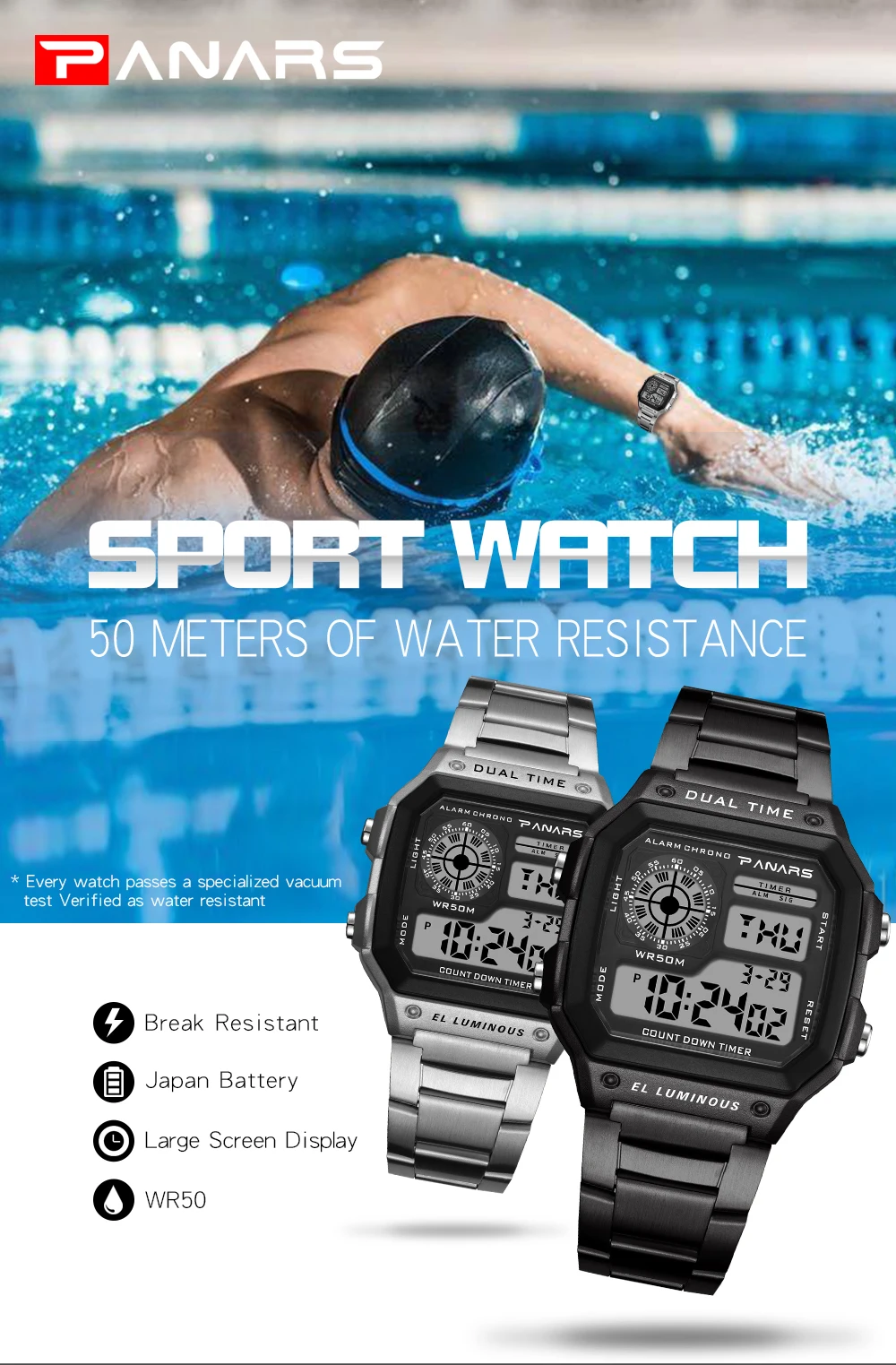 Мужские спортивные часы, мужские наручные часы из нержавеющей стали, модные цифровые водонепроницаемые часы, спортивные мужские часы, мужские часы