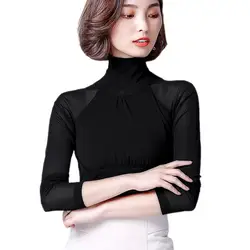 Плюс Размеры M-XXXL женские офисные Водолазка с длинным рукавом сетки футболка Для женщин топы Sheer сетчатые топы для Для женщин футболка 2017