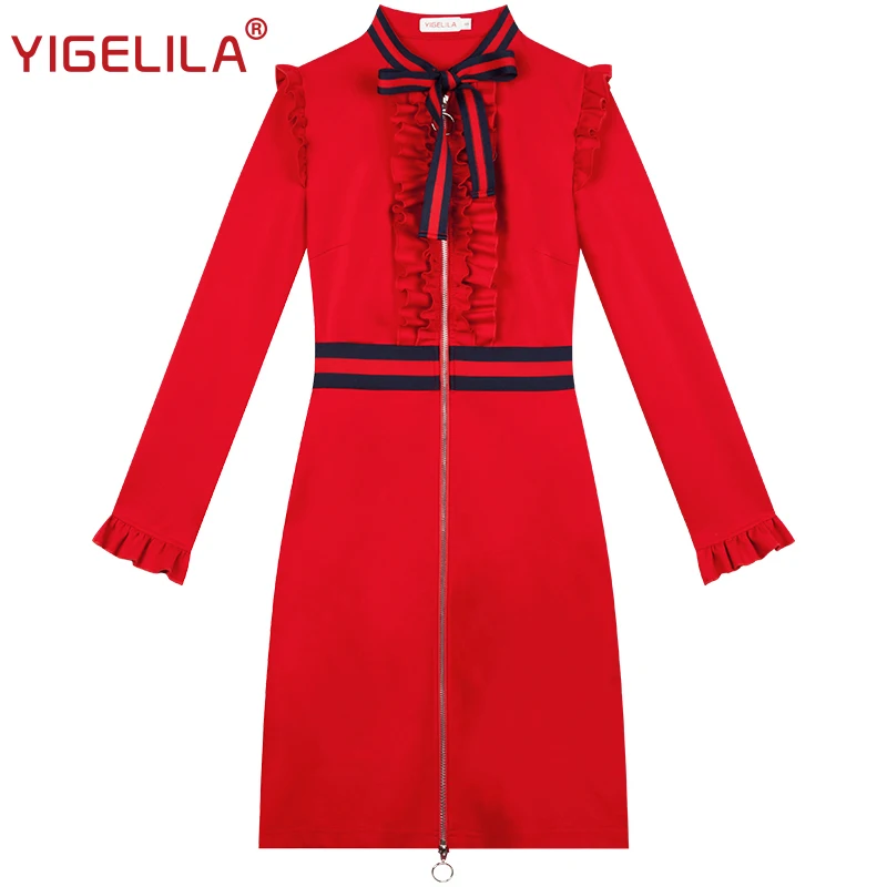 Женское платье с круглым вырезом YIGELILA красное элегантное облегающее Вечернее