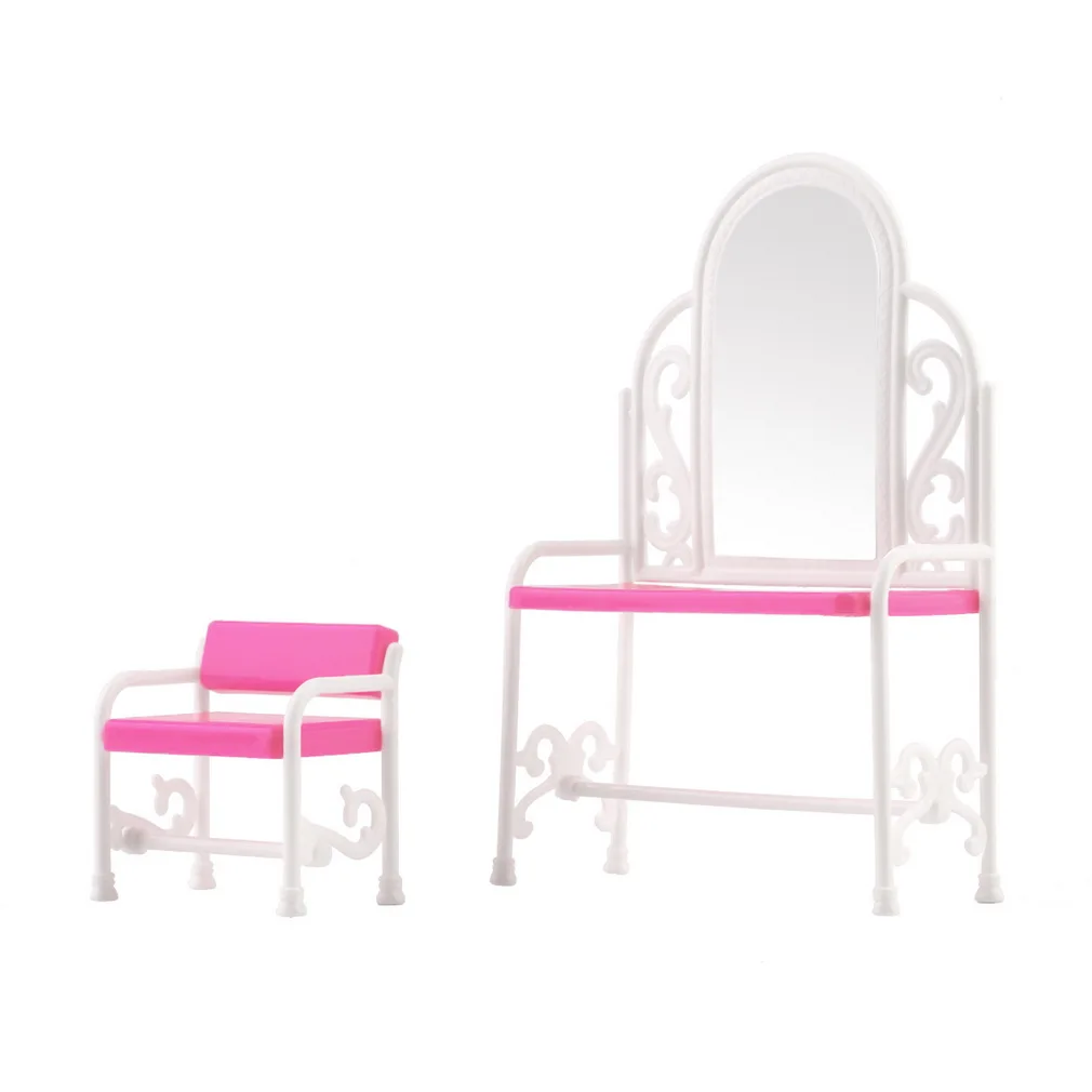 

New Dressing Table & Chair Accessories Set For Barbies Dolls Bedroom Furniture