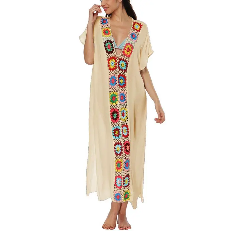 

2019 Breathable And Refreshing Sexy V-Neck Beach Printed White Sling Backless Swimsuit Dress Hollow Out Women Beach Cover-Ups