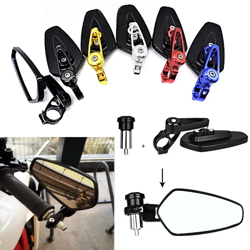 2Pcs/Pair Black Motorcycle Mirror Scooter Rearview Mirror For Motorcycle Bar End Universal