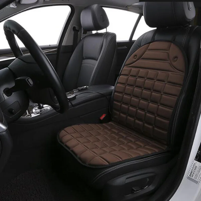 Электрический Подогрев сидений, зимняя Автомобильная подушка для сиденья, 12 В, универсальные меховые накидки на автомобильное сиденье, сохраняющие тепло, подушка для сидения, автомобильные принадлежности с подогревом - Название цвета: brown 1PCS