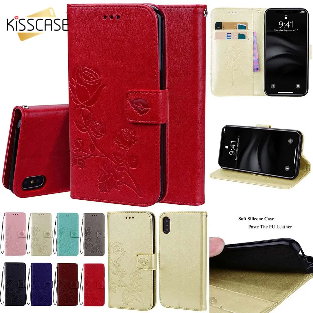 

KISSCASE Phone Case For iPhone 7 7S 7S Plus 8 8S X XS XS Max Stand Holder Vintage Printed Leather Phone Cover 5 5s SE