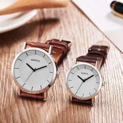 Элегантные Простые кварцевые наручные часы Аналоговые кожаный ремешок повседневное часы студентов браслет для женщин мужчин нежный