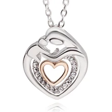 Choker Necklace Mothers Day Gift Mom And Baby Necklace Crystal Rhinestone Heart Pendant Necklace For Women Statement Jewelry