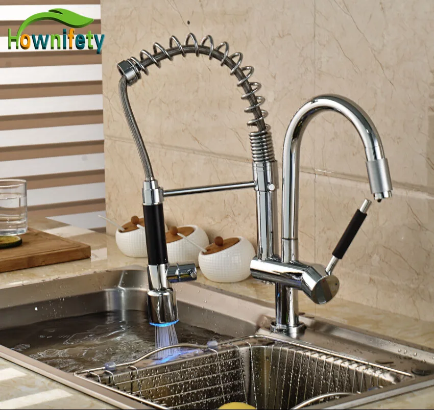 

LED Colors Chrome Kitchen Sink Faucet Hot And Cold Mixer Tap Single Handle One Hole