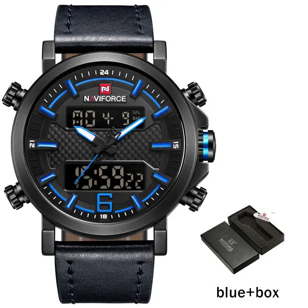 NAVIFORCE Топ люксовый бренд военные кварцевые мужские s Часы светодиодный аналоговые цифровые часы с датой мужские модные спортивные часы Relogio Masculino - Цвет: Blue with Box