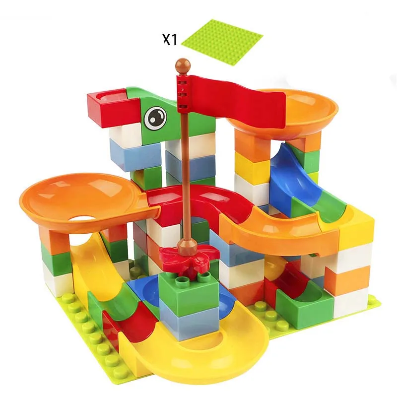 74pcs Marble Race Run Maze Ball Track Building Blocks Plastic Funnel Slide Big Size Bricks Compatible Legoingly Duplo Block