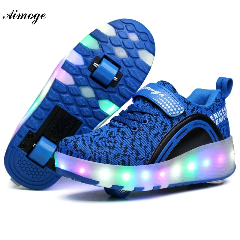Hanglin Trade Boys Girls LED Light Up Shoes with Wheels Roller Sneakers Skate Shoes