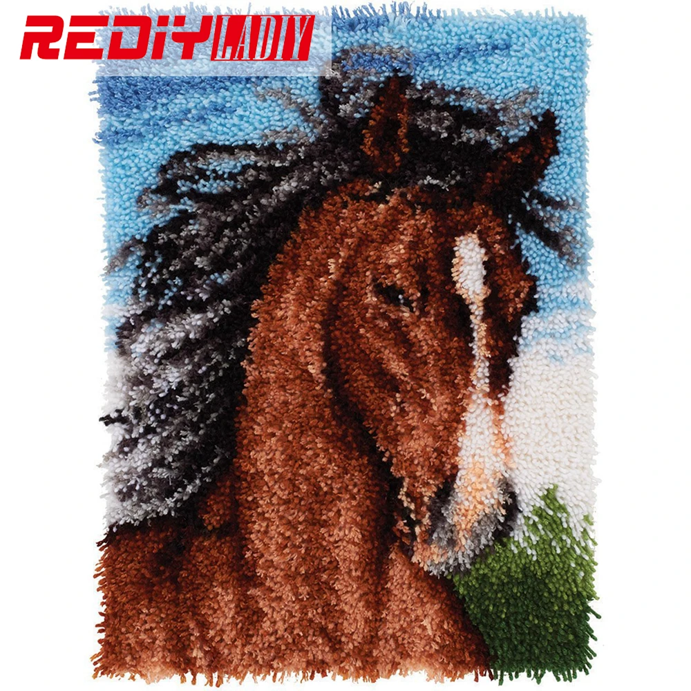 ^*Best Offers Latch Hook Rug Kits Unfinished Crocheting Tapestry 3D Yarn Needlework Cushion Set for Embroidery Carpet Animals Wild Horse Mat ^*Best Offers Latch Hook Rug Kits Unfinished Crocheting Tapestry 3D Yarn Needlework Cushion Set for Embroidery Carpet Animals Wild Horse Mat