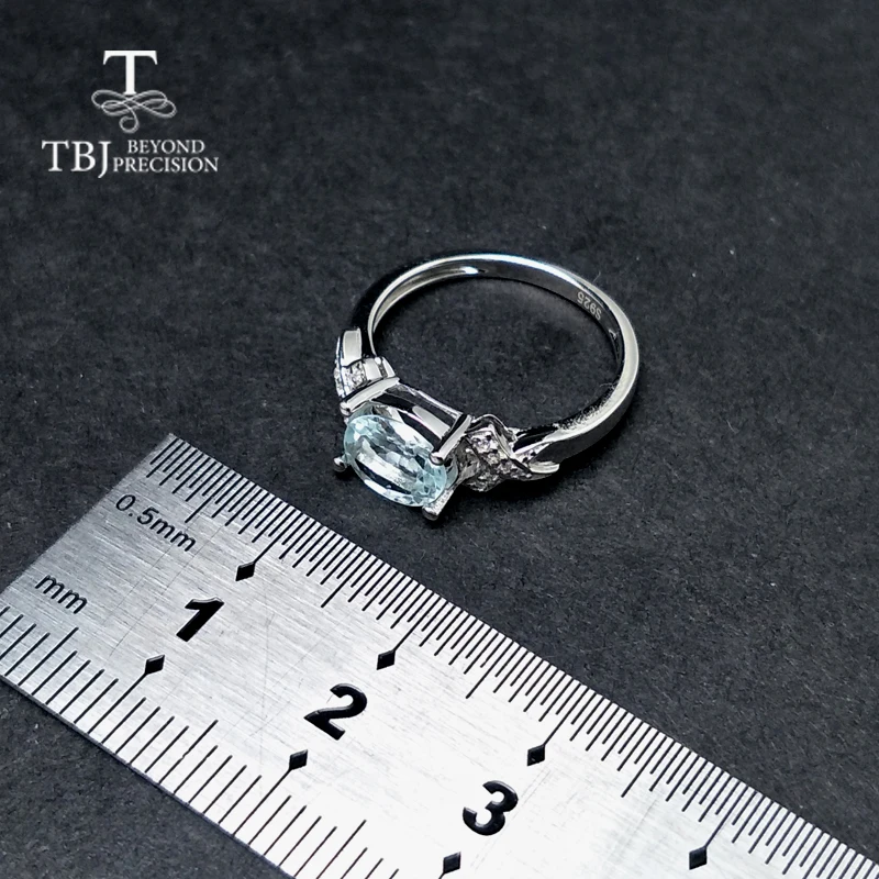 TBJ, натуральный бразильский Аквамарин ov6* 8 1.3ct драгоценный камень кольцо из серебра 925 пробы драгоценный камень ювелирные изделия с подарочной коробкой