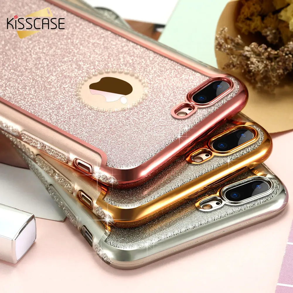 

KISSCASE Glitter Case For Apple iPhone 6 7 5s 5 6 6S 7 Plus SE Case 2 In 1 Cute Pretty Ultra Thin Soft Silicon Back Cover Shell