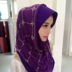 Мусульманская женская хиджаб Кепка блестящее нижнее белье с кристаллами шаль абайя головной убор Арабский исламский шарф с окантовкой с