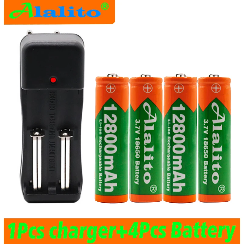 Новинка Okoman 18650 Батарея 3,7 в 12800 мАч перезаряжаемая литиевая батарея с зарядным устройством для светодиодный фонарик электрический игрушечный аккумулятор - Цвет: Белый