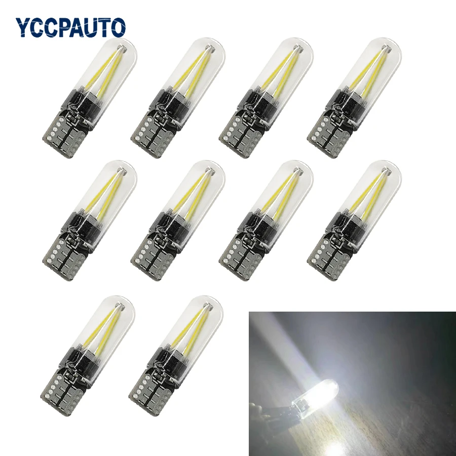 

T10 LED Lights W5W 194 Side Marker Auto Reading Dome Bulb DRL Filament Lamp Glass Shell car-styling t 10 car light 12V COB 10pcs