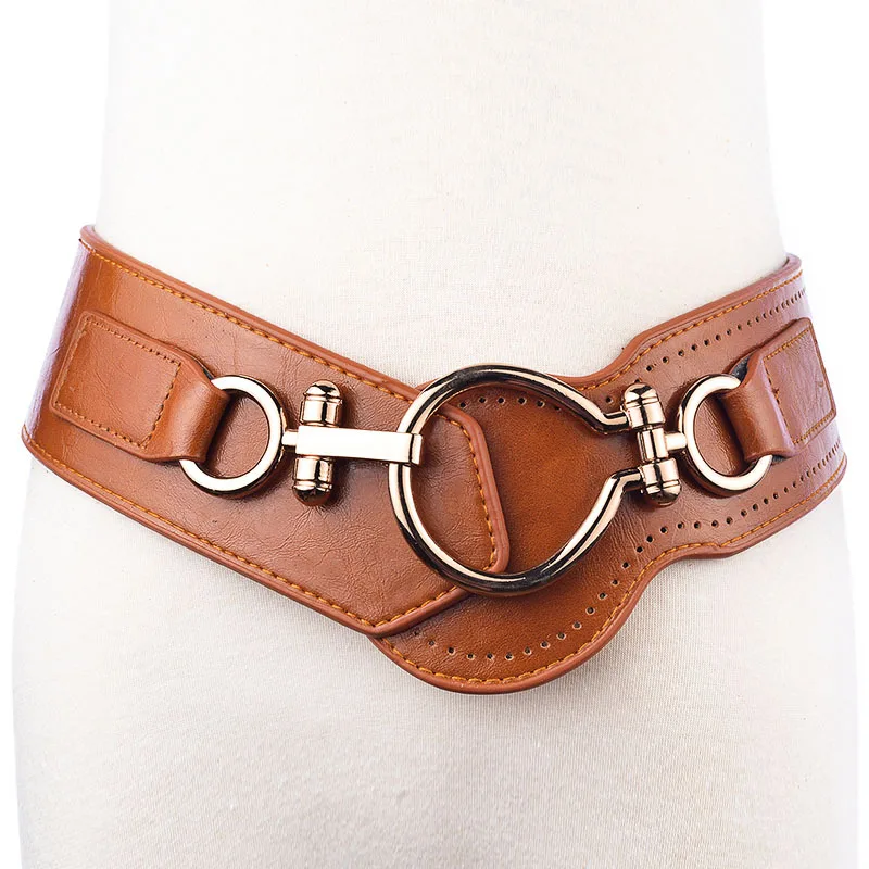 

Hongmioo 2017 Belt Women Leather Wide Elastic Belts For Women Dress Black Coffee Brown Red Three Colors For Choose