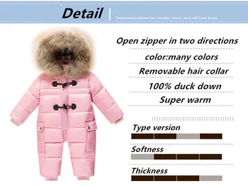 

Keep warm jumpsuit kids winter baby snowsuit + nature fur , 90% duck down jacket for girls coats Winter Park for boys overalls