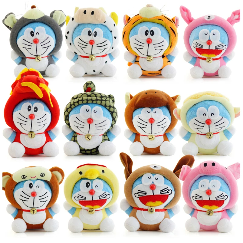 

7" 12pcs/lot Twelve Zodiac Doraemon Plush Doll Cute Stuffed Toy Kawaii Gift Wedding Gift Kids Toys High Quality