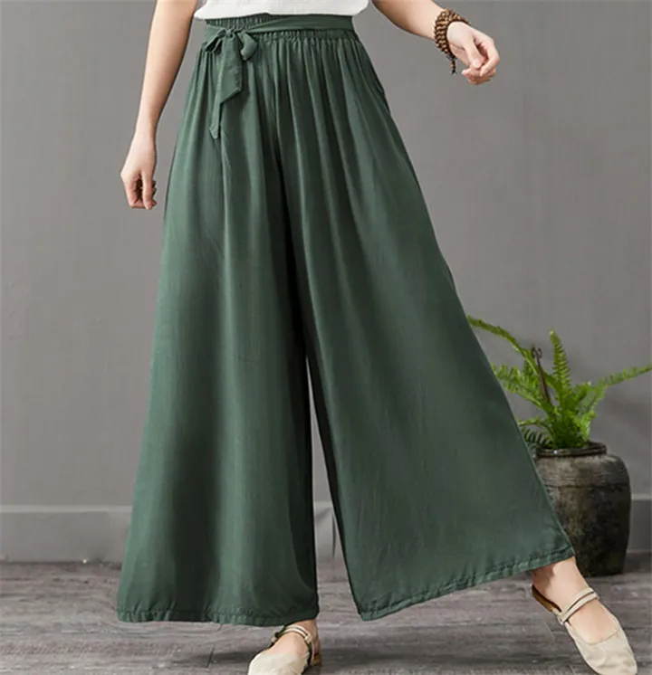 2022 Women' Summer Casual Bohemian Wide Leg Pants     thin cotton linen Trousers fashion Skirts pants
