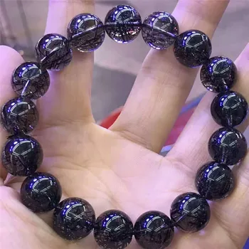 

12.5mm Genuine Brazil Natural Black Rutilated Quartz Crystal Clear Big Round Bead Woman Men Bracelets AAAAA