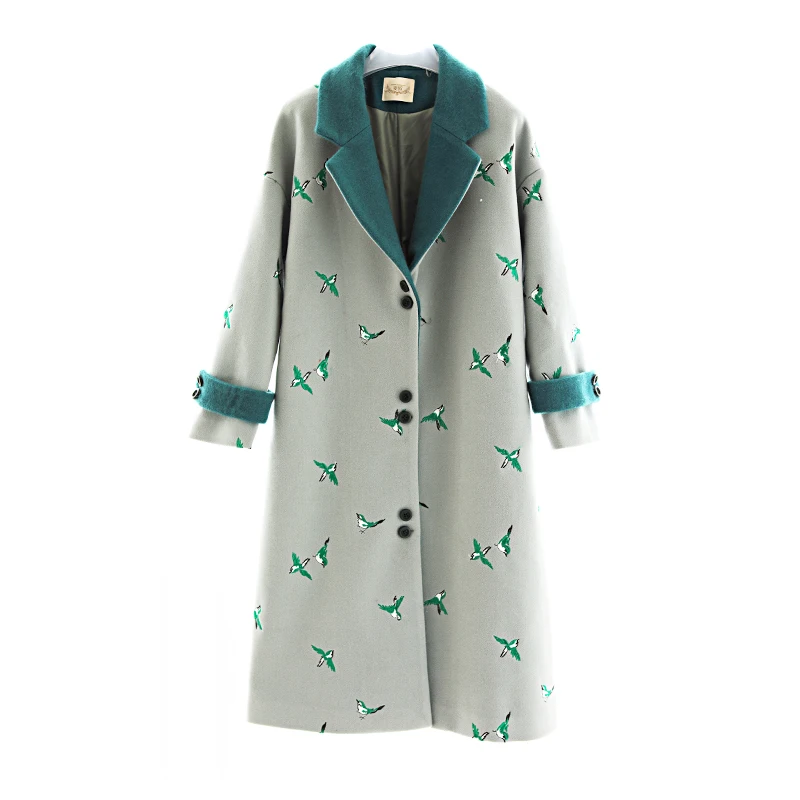 LYNETTE'S CHINOISERIE autumn winter women thickening wool coat white embroidered berber fleece outerwear wadded jacket