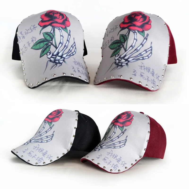 

3D Print Baseball Cap Women Rose Illustration Snapback Hat Summer Rivet Outdoor Caps Hip Hop Streetwear Female Hats Original