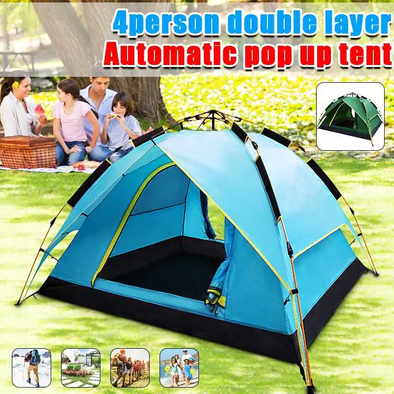 

Green / Blue 200 x 200 x 135cm 3-4 Person Camping Tent Dual Layer Waterproof Windbreak Portable Outdoor Equipment